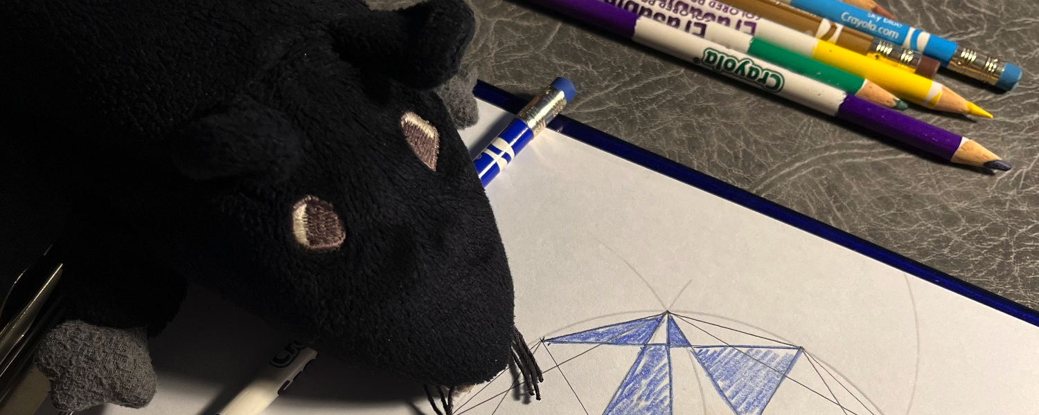 Zeke Rat draws a circle-based geometrical pattern with colored pencils